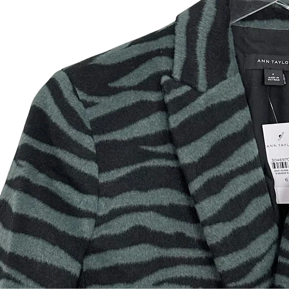 NWT Ann Taylor Zebra Print Long Double Breasted Wool Blend Blazer Size 6 - Picture 7 of 14